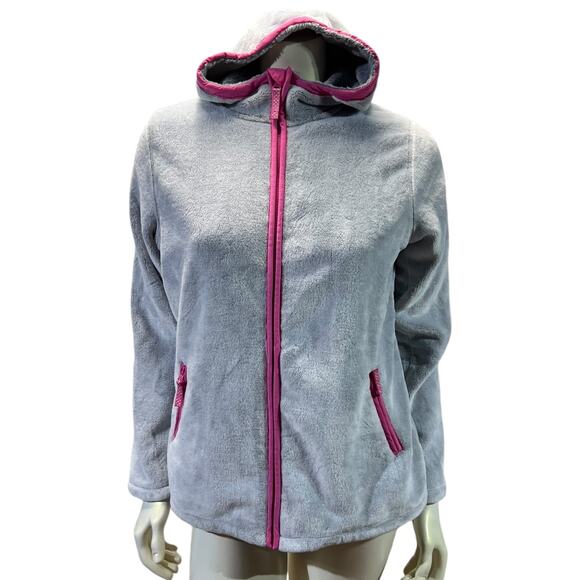 Lands' End Girls' Fleece Zip-Up Jacket XL (16+) Grey with Pink Accents Cozy - Picture 3 of 6